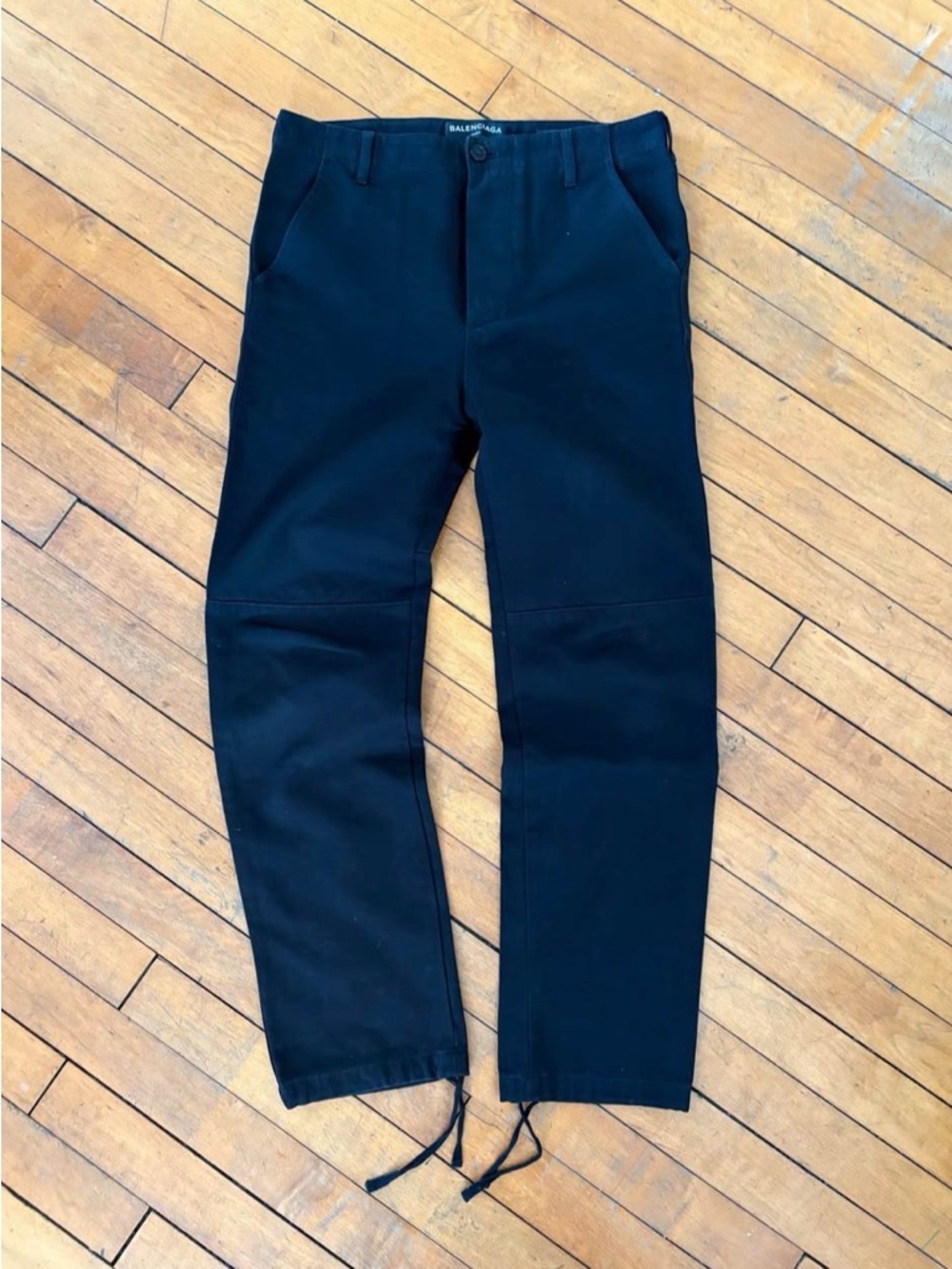 Balenciaga Men's Navy-Black Drawstring Hem Chinos